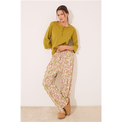Pantalón largo 100% algodón flores