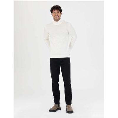 Ekru Slim Fit Yarım Balıkçı Basic Triko Kazak