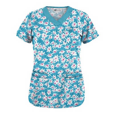 UA Daisy Mae Turquoise Print Scrub Top