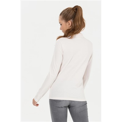 Kadın Ekru Basic Polo Yaka Sweatshirt