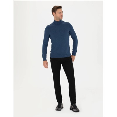 İndigo Melanj Slim Fit Basic Kazak