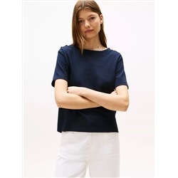 Gold Button-Shoulder T-Shirt