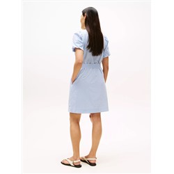 Stripe Puff-Sleeve Belted Dress