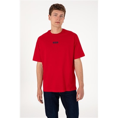Erkek Oversize Fit Bisiklet Yaka Kırmızı Tişört