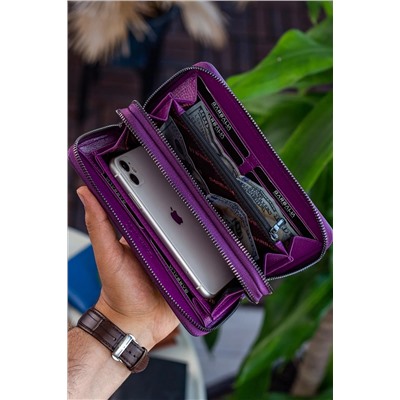 Garbalia, Orleans Hakiki Deri Mürdüm Telefon Bölmeli Rfid Engelleyici El Çantası Cüzdan Kartlık