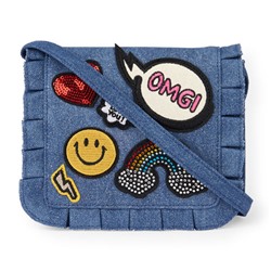 Girls Embellished Patch Glitter Denim Bag