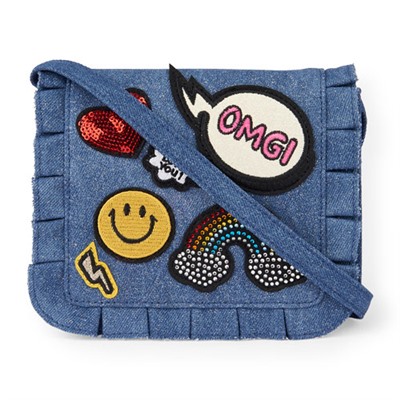 Girls Embellished Patch Glitter Denim Bag