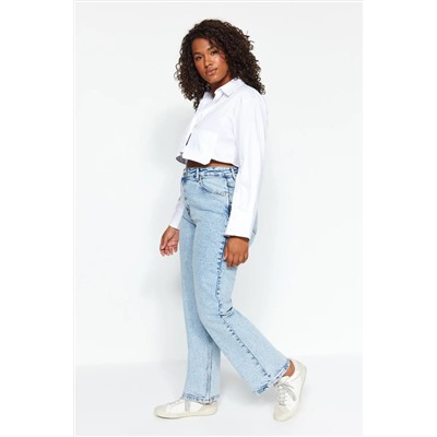 Açık Mavi Yüksek Bel Comfort Straight Fit Büyük Beden Jeans TBBAW24CJ00045
