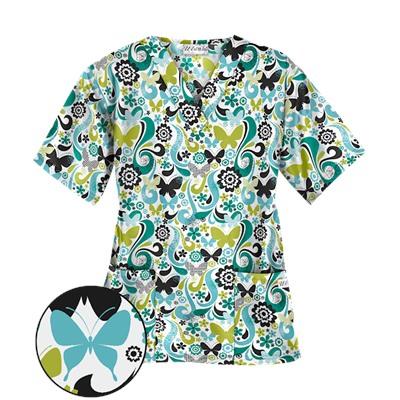 UA Flutter Flattery Black Print Scrub Top