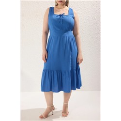 Mavi Kare Yaka A-Line Dokuma Elbise TBBSS24AH00075