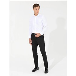 Beyaz Slim Fit Armürlü Klasik Gömlek