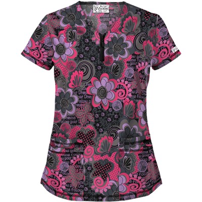 UA Peace And Prosperity Fuchsia Print Scrub Top