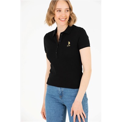 Kadın Siyah Basic Polo Yaka Tişört
