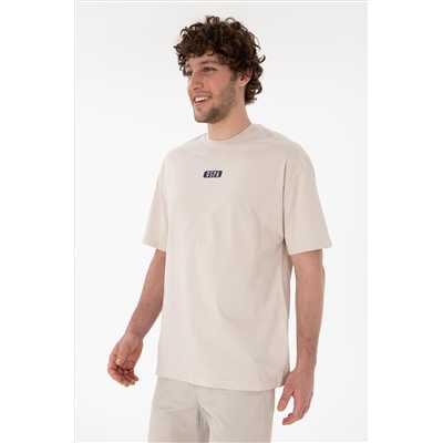 Erkek Oversize Fit Bisiklet Yaka Taş Tişört