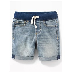 Karate Rib-Knit Waist Denim Shorts for Toddler Boys