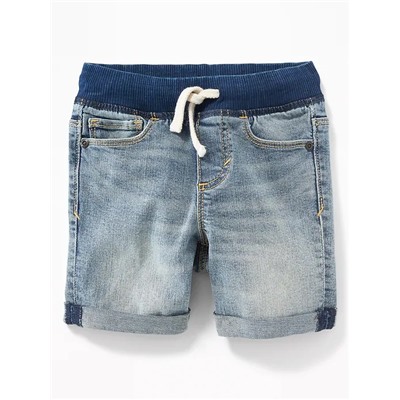 Karate Rib-Knit Waist Denim Shorts for Toddler Boys