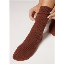 Kurze Socken in Rippe mit Wolle und Kaschmir