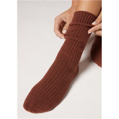 Kurze Socken in Rippe mit Wolle und Kaschmir