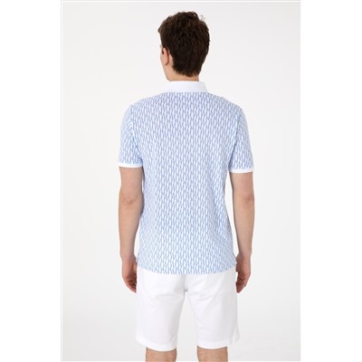 Erkek Regular Fit Polo Yaka Koyu Mavi Desenli Tişört