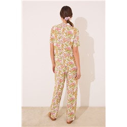 Pijama largo camisero viscosa estampado flores