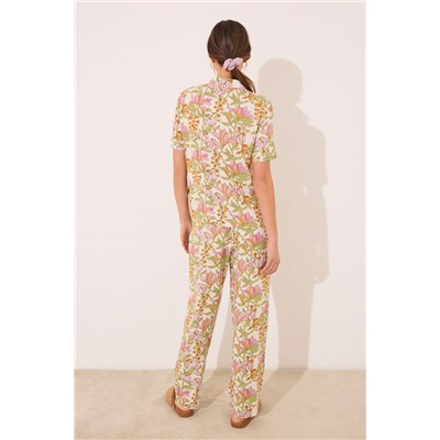 Pijama largo camisero viscosa estampado flores
