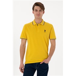 Erkek Regular Fit Polo Yaka Sarı Basic Tişört