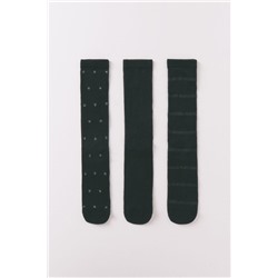 Pack 3 calcetines largos algodón negros brillo