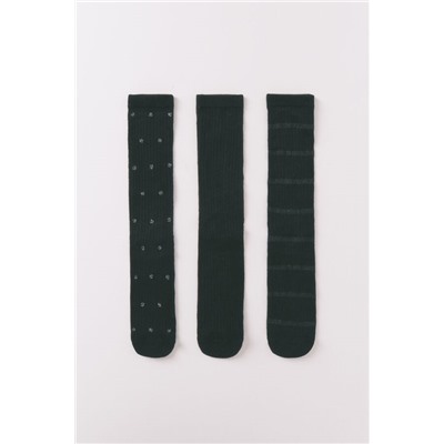 Pack 3 calcetines largos algodón negros brillo