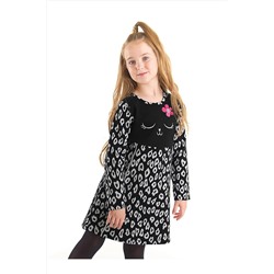 DenokidsÇiçekli Kedi Kız Çocuk Elbise