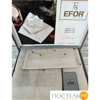 T1004/S M XS-6 Набор полотенец EFOR из 3-х предметов (30*50-1шт;50*90-1шт;70*140-1шт) сердце бежевый (зеленый)