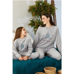 Siyah İnci Gri Alt-üst Polar Nakışlı Cepli Pijama Takım 22278324