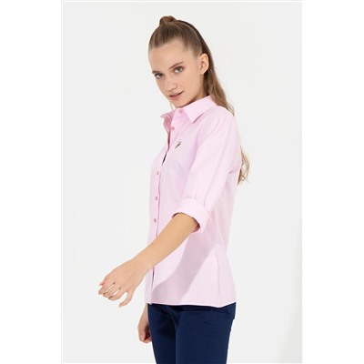 Kadın Açık Pembe Uzun Kollu Basic Gömlek