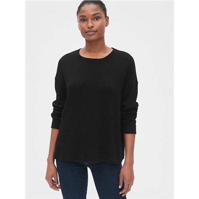 Slouchy Waffle Stitch Crewneck Sweater