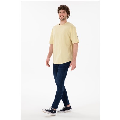 Erkek Long Fit Bisiklet Yaka Açık Haki Basic Tişört