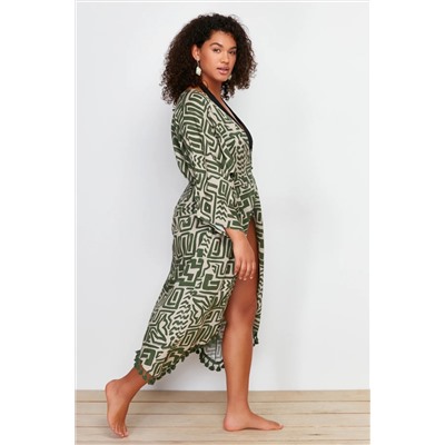 Çok Renkli Etek Ucu Püsküllü Yarasa Kol Viskon Plaj Giyim Büyük Beden Kimono&Kaftan TBBSS24DE00005