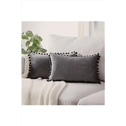 Bc Home 2 li Gri Minik Ponponlu Kırlent Kılıfı Kadife Görünümlü 2 Adet 30 X 50 cm PMSP3050