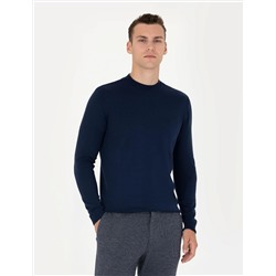 Açık Lacivert Slim Fit Çeyrek Yaka Basic Triko Kazak