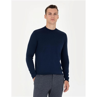 Açık Lacivert Slim Fit Çeyrek Yaka Basic Triko Kazak