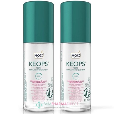 Roc Keops - Déodorant Sensitive - Aloe Vera - Peau Sensible - Roll-on - LOT 2x30 ml