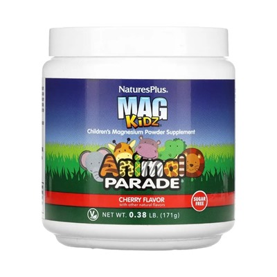 NaturesPlus, Mag Kidz, Animal Parade, детская добавка с магнием в порошке, вишня, 171 г