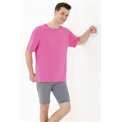 Erkek Pembe Oversize Bisiklet Yaka Tişört