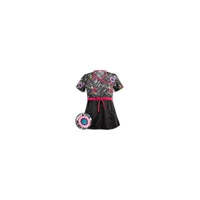 UA Chevron Flower Black Print Scrub Top