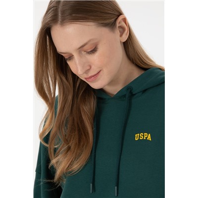 Kadın Koyu Yeşil Kapüşonlu Basic Sweatshirt