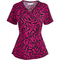 koi Stretch Scrubs Zebra Rose Print Top