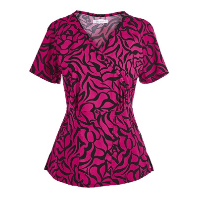 koi Stretch Scrubs Zebra Rose Print Top