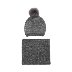 Gorro con borla y cuello Gris oscuro