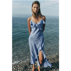 FRILL STRAPPY DRESS WITH LINEN