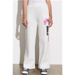 Wrangler Kadın Wide Leg Fit %100 Pamuk Kırık Beyaz Şardonlu Sweatpant Eşofman Altı W222175