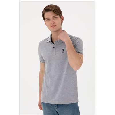 Erkek Slim Fit Polo Yaka Gri Melanj Basic Tişört