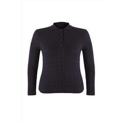 Lacivert Polo Yaka Saç Örgülü İnce Triko Bluz TBBAW26AF00005